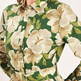 EVERGREEN CAMELLIA DREAM WOVEN MIDI SHIRT DRESS