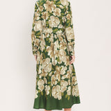 EVERGREEN CAMELLIA DREAM WOVEN MIDI SHIRT DRESS