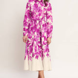 EVERGREEN CAMELLIA DREAM WOVEN MIDI SHIRT DRESS