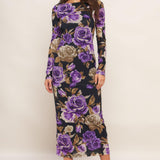 VIOLET EMBRACE POWER MESH MIDI DRESS