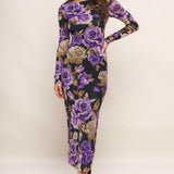 VIOLET EMBRACE POWER MESH MIDI DRESS