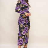 VIOLET EMBRACE POWER MESH MIDI DRESS