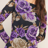 VIOLET EMBRACE POWER MESH MIDI DRESS