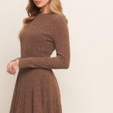AUTUMN COFFEE BROWN KNIT MINI DRESS