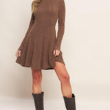 AUTUMN COFFEE BROWN KNIT MINI DRESS