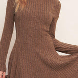 AUTUMN COFFEE BROWN KNIT MINI DRESS