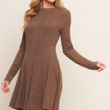 AUTUMN COFFEE BROWN KNIT MINI DRESS