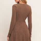 AUTUMN COFFEE BROWN KNIT MINI DRESS