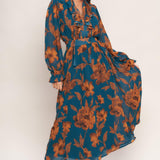 BURNISHED BOTANICA WOVEN MIDI DRESS