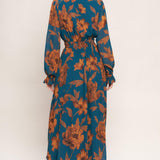 BURNISHED BOTANICA WOVEN MIDI DRESS