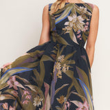 FOLIAGE WHISPER WOVEN MIDI DRESS