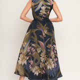 FOLIAGE WHISPER WOVEN MIDI DRESS