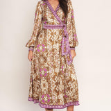 IKAT BLOOM WOVEN MIDI TRUE WRAP DRESS