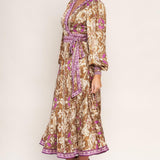 IKAT BLOOM WOVEN MIDI TRUE WRAP DRESS