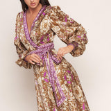 IKAT BLOOM WOVEN MIDI TRUE WRAP DRESS