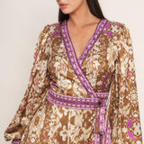 IKAT BLOOM WOVEN MIDI TRUE WRAP DRESS