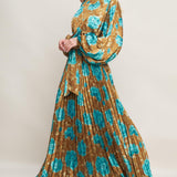 GOLDEN BLOOM LUXE WOVEN SATIN MAXI DRESS