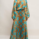 GOLDEN BLOOM LUXE WOVEN SATIN MAXI DRESS