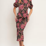 GOTHIC ROSE WOVEN MIDI DRESS