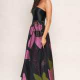 ABSTRACT ROSE WOVEN MIDI DRESS