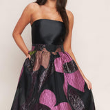 ABSTRACT ROSE WOVEN MIDI DRESS