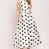 CAFÉ NOIR POLKA WOVEN MIDI DRESS