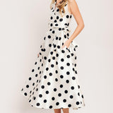 CAFÉ NOIR POLKA WOVEN MIDI DRESS