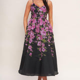 NIGHTFALL BLOSSOM WOVEN MIDI DRESS