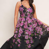 NIGHTFALL BLOSSOM WOVEN MIDI DRESS