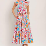 RIVIERA MOSAIC WOVEN MIDI DRESS