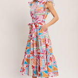 RIVIERA MOSAIC WOVEN MIDI DRESS