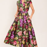 FRESH CANVAS FLORAL WOVEN MIDI DRESS