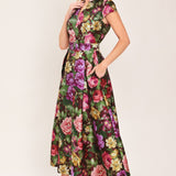 FRESH CANVAS FLORAL WOVEN MIDI DRESS