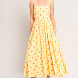 GOLDEN SUMMER POLKA WOVEN MIDI DRESS