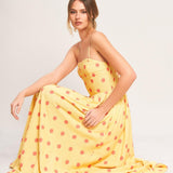 GOLDEN SUMMER POLKA WOVEN MIDI DRESS