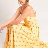GOLDEN SUMMER POLKA WOVEN MIDI DRESS