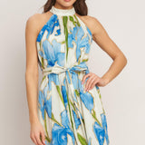 AZURE BLOOM HALTER WOVEN MINI DRESS