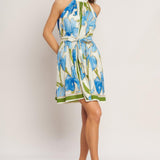 AZURE BLOOM HALTER WOVEN MINI DRESS