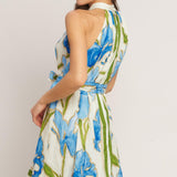 AZURE BLOOM HALTER WOVEN MINI DRESS