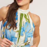 AZURE BLOOM HALTER WOVEN MINI DRESS