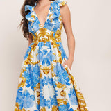 BAROQUE BLOOM WOVEN MIDI DRESS