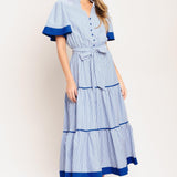 PARIS MORNING BLUE WOVEN MIDI DRESS
