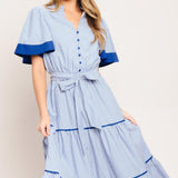 PARIS MORNING BLUE WOVEN MIDI DRESS
