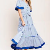 PARIS MORNING BLUE WOVEN MIDI DRESS