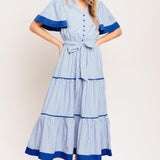 PARIS MORNING BLUE WOVEN MIDI DRESS