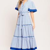 PARIS MORNING BLUE WOVEN MIDI DRESS