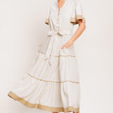 PARIS MORNING TAUPE WOVEN MIDI DRESS