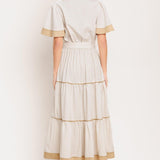 PARIS MORNING TAUPE WOVEN MIDI DRESS