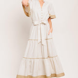 PARIS MORNING TAUPE WOVEN MIDI DRESS