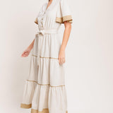 PARIS MORNING TAUPE WOVEN MIDI DRESS
